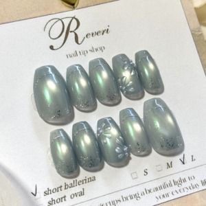 水色ネイル ネイルチップ マグネットネイル ショートバレリーナ ネイルチップ専門店