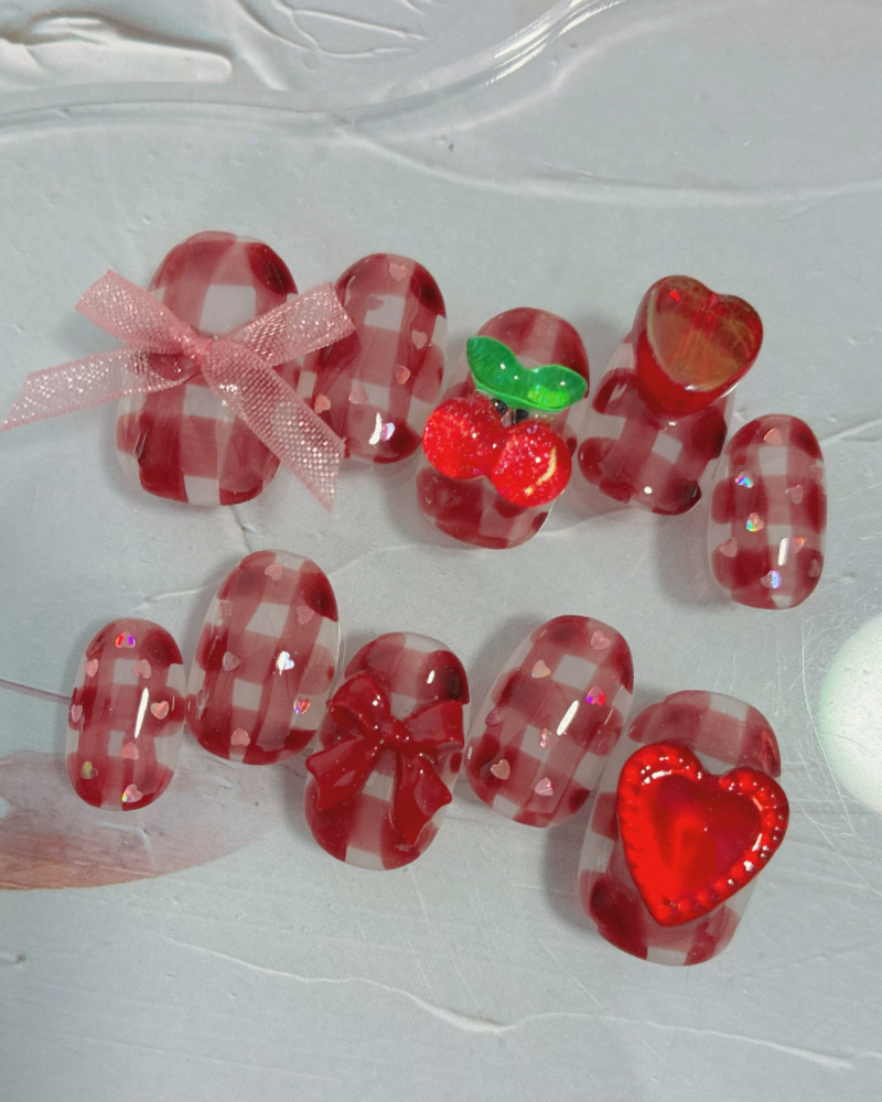 あまあまガーリー/赤色チェック/リボン/ハート