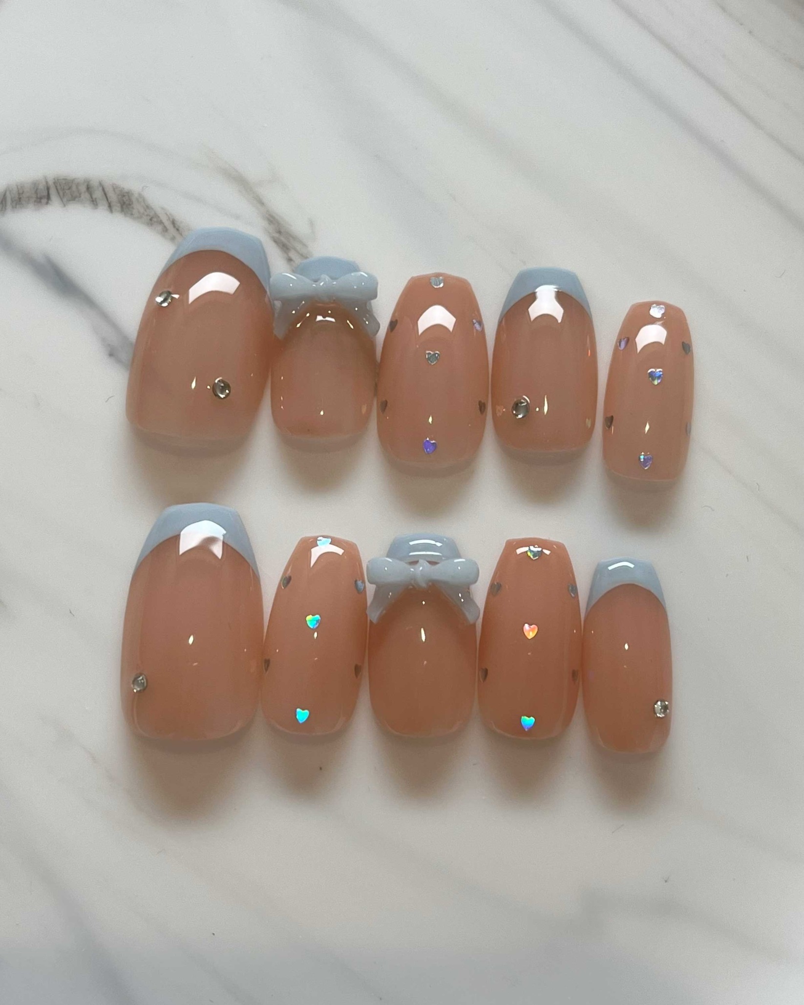 ミルクブルーリボンフレンチネイル