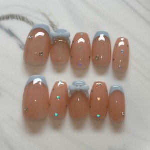 ミルクブルーリボンフレンチネイル